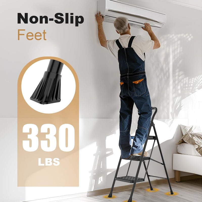 HBTower 3 Step Ladder, 3 Step Stool for Adults, 3 Step Ladder Folding Step Stool with Cushioned Handle Step Ladder with Wide Pedal Ergonomic Design,Black - Image 4